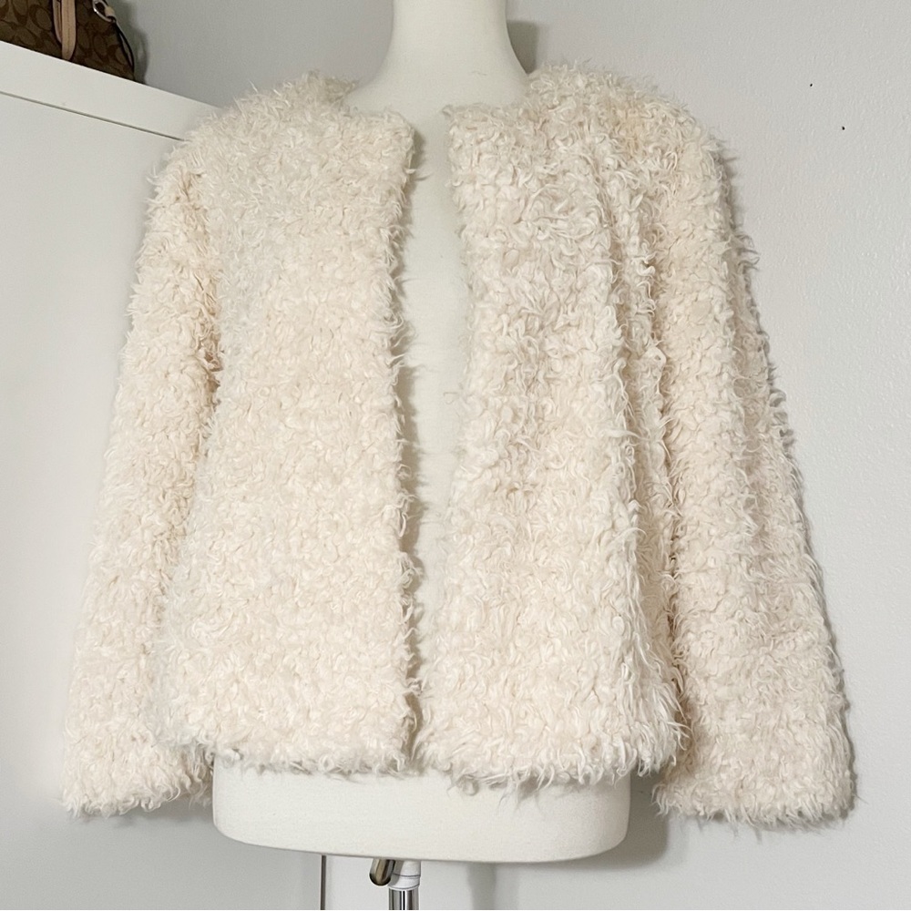 CAbi Coat Ivory Cream Fuzzy Sherpa Coat Style 3024 - Picture 7 of 12